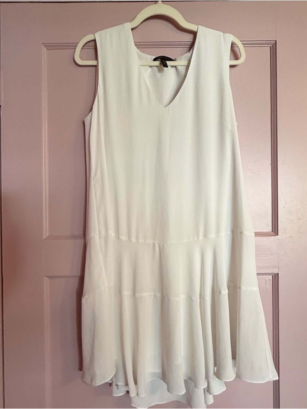 BCBG Sleeveless White V-Neck Swing Dress